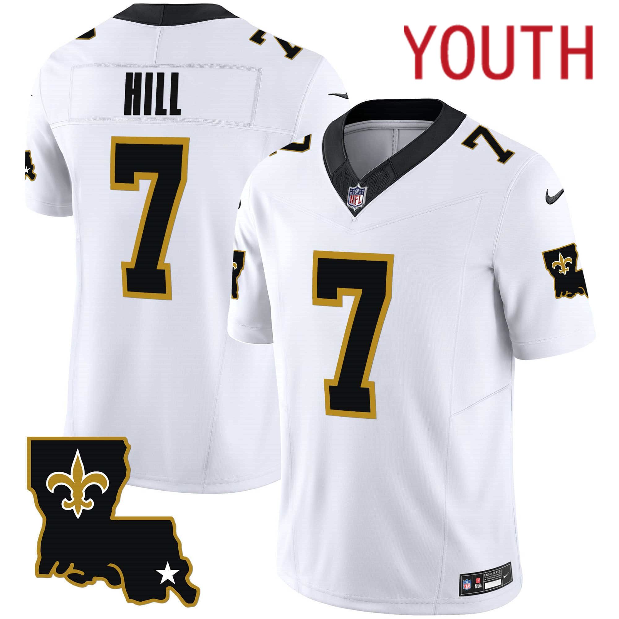 Youth New Orleans Saints #7 Hill White 2024 Nike 1987 Legacy Vapor Limited NFL Jersey->youth nfl jersey->Youth Jersey